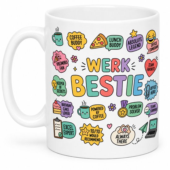 Collega Cadeau – Werk Bestie Mok – Grappig Afscheid Collega Cadeau – Keramische Koffiemok 330 ml