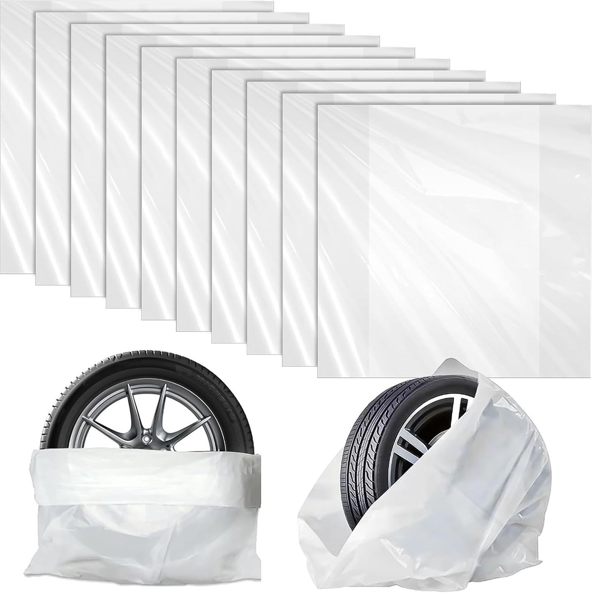 SnelShoppen - 10 Stuks Reifentüten, 100 x 100 cm Waterdichte Reifensäcke voor Opslag van Tot 22 Inch Auto- en Fietsenbanden, Witte Reifensack voor Ban
