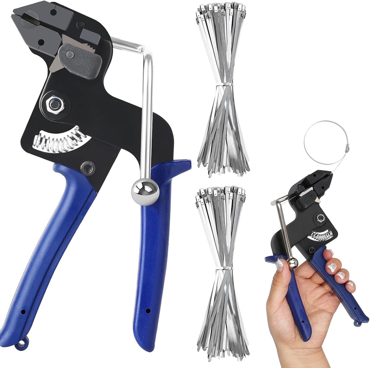Cable Tie Guns Set Metal Cable Tie Gun Stainless Steel with 200pcs 0.5 x 300mm Cable Ties, Metal Binding Gun, Cable - ShopVlot