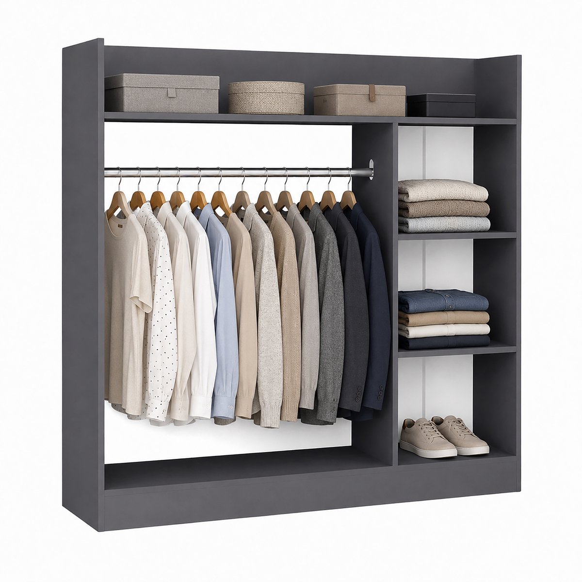 VCM VCM Palosa Kleiderschrank H. 120 x B. 124 x T. 35 cm mit Kleiderstange & Regalfächern Offene Garderobe - Palosa L