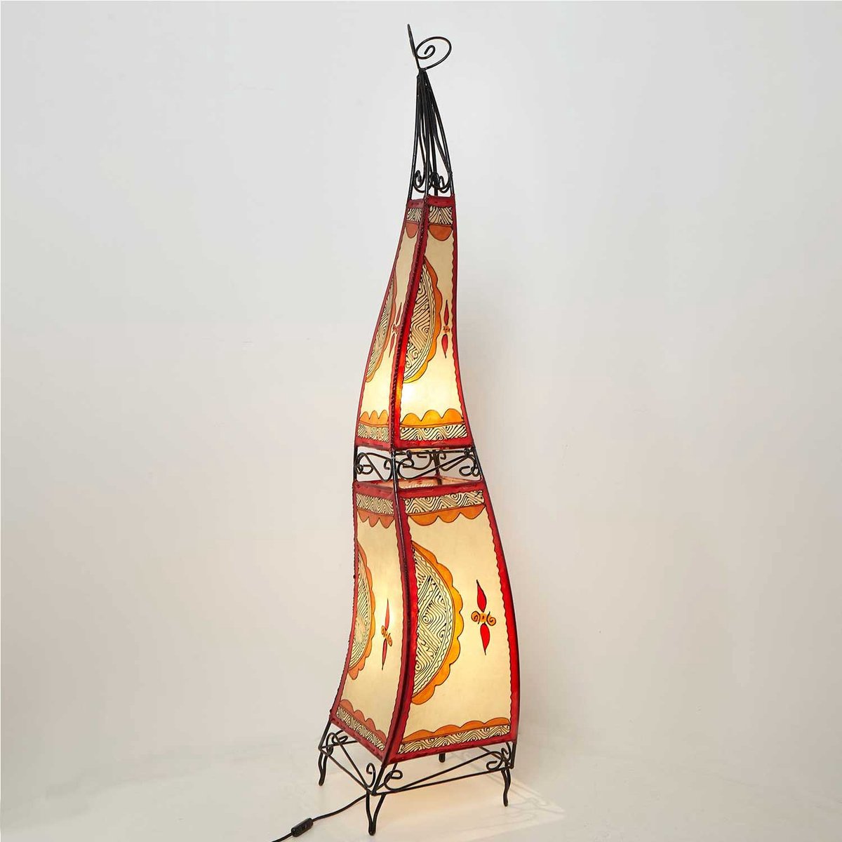 Oosterse staande lamp – XXL Marokkaanse vloerlamp – Hennalamp van geitenleer – Multicolor – 150 cm