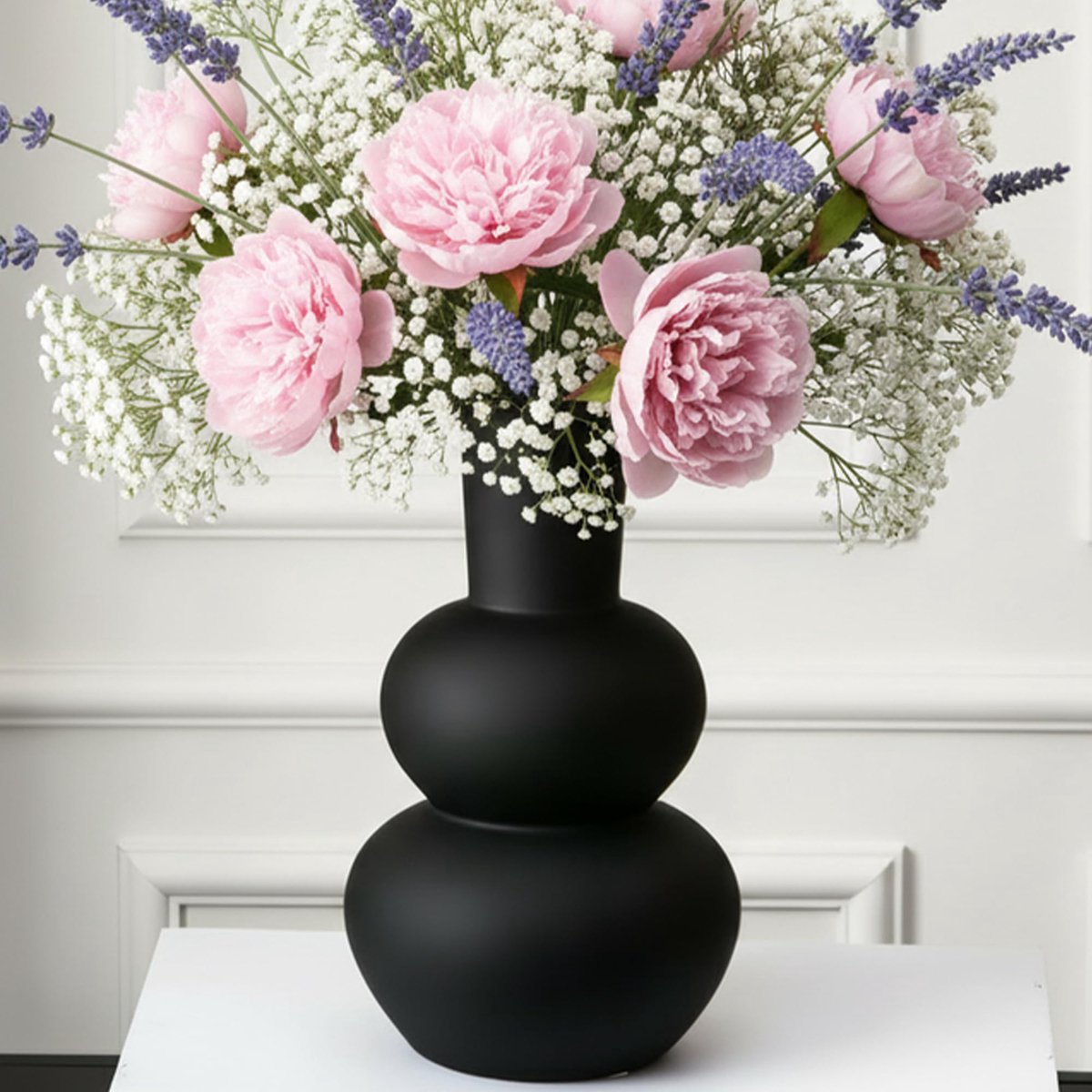 SnelShoppen - Keramische Bloemvaas Zwart voor Woondecoratie, Tafel, Bruiloft en Kantoor, Elegante Vazen voor Bloemen, Multifunctionele Decoratie