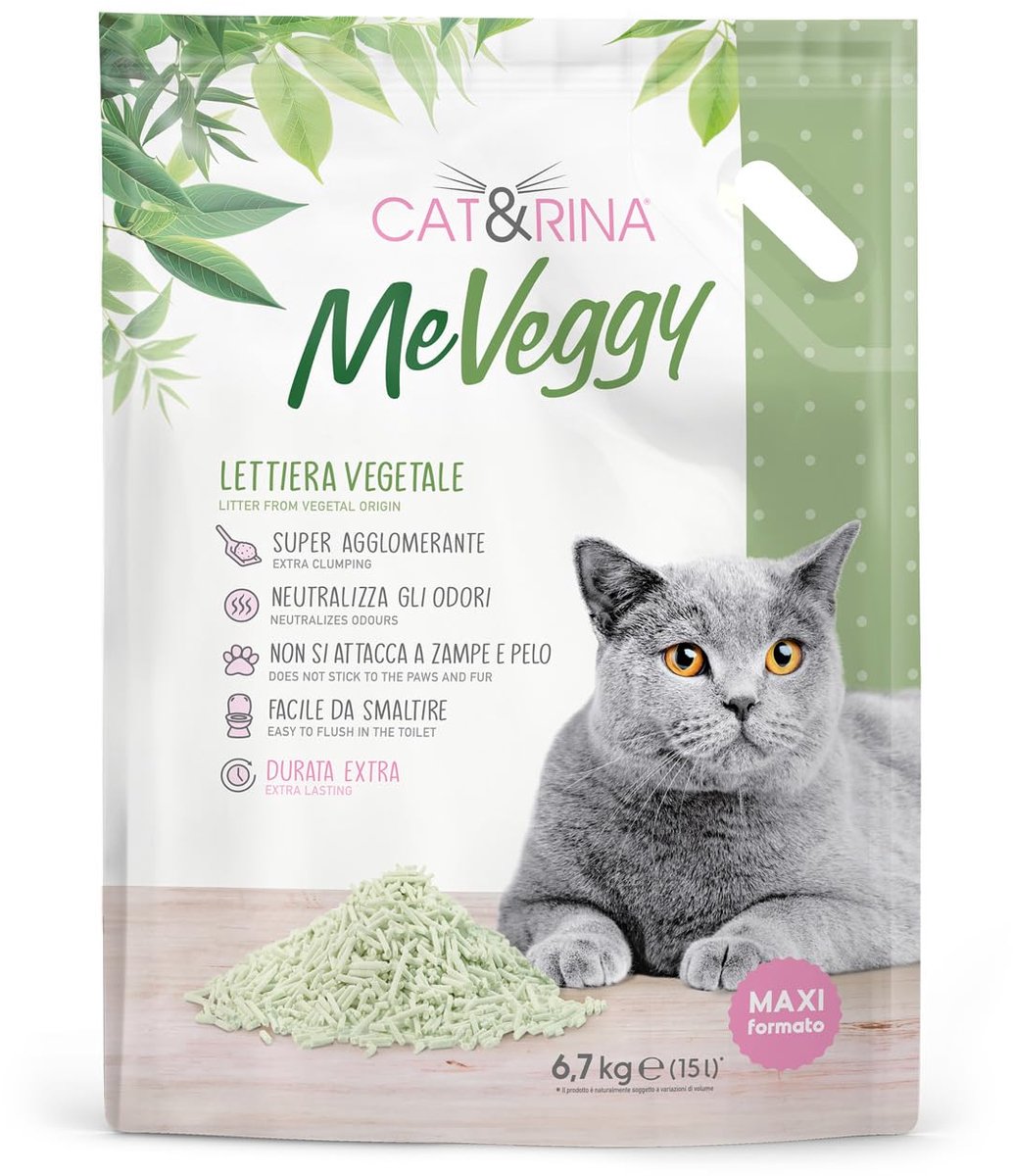 SnelShoppen - Cat&rina MeVeggy Kattenbakvulling 15L - Duurzaam, Natuurlijk, Klonterend Zand, Geur Neutraliserend, Plakt Niet aan Poten en Vacht, Organ