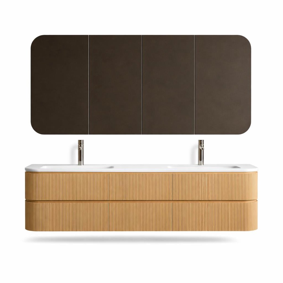 H&F Japandi Badkamermeubel 160 cm Naturel Eik – Meubelset met Wastafel – Afgerond Design – Soft-Close – Vochtbestendig Multiplex