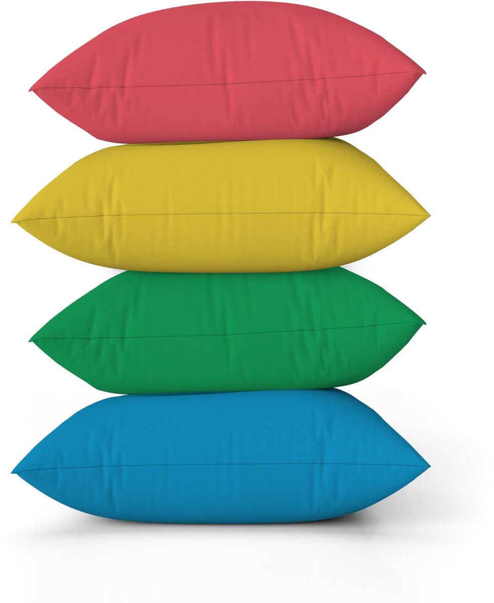 SnelShoppen - Effen Kleur Linnen Kussenhoezen Set van 4, 50x50cm, Handgemaakt met Onzichtbare Rits, Felroze Blauw Groen, Sierkussens voor Bank en Bed,