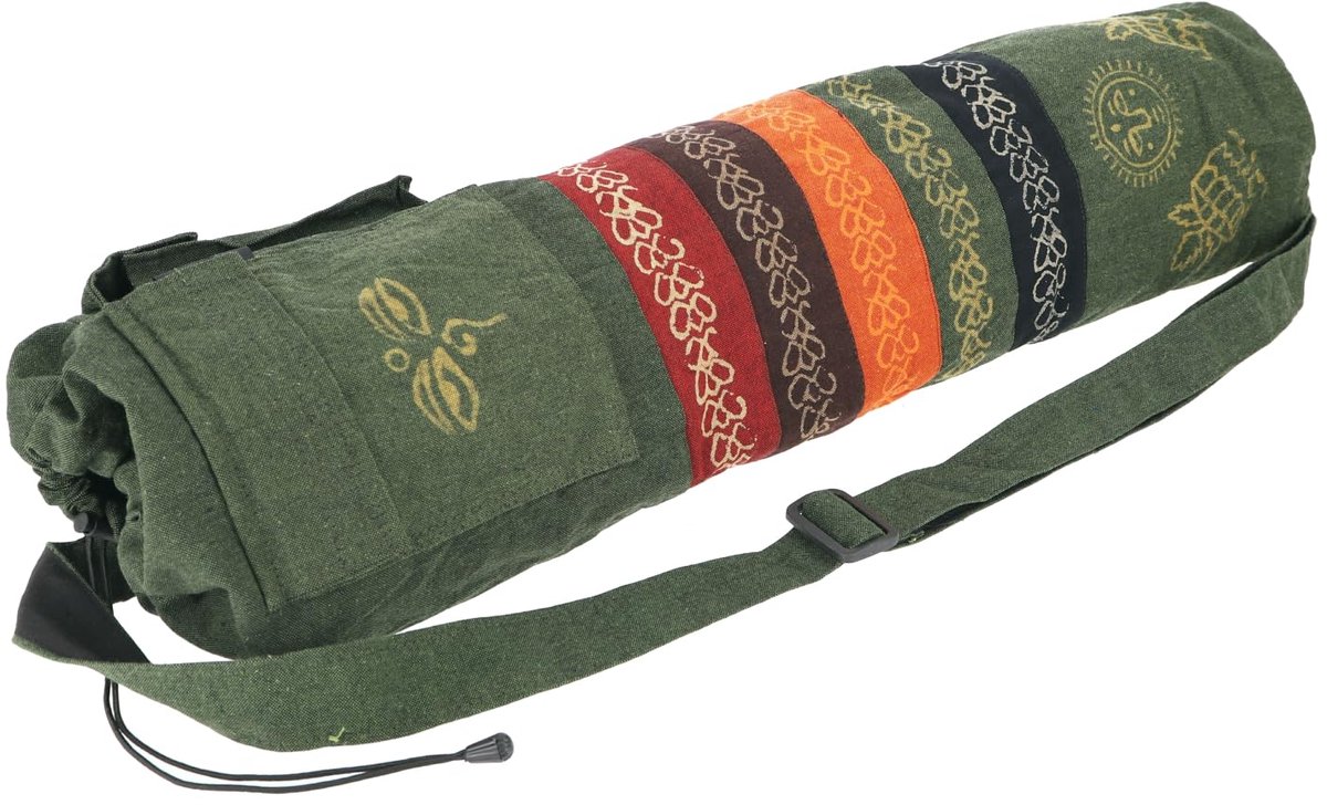 SnelShoppen - Boho yogamat-tas, batik yogatas uit Nepal - groen katoen, 70 x 23 x 13 cm, yoga tassen voor heren en dames, één maat, ideaal voor yoga e