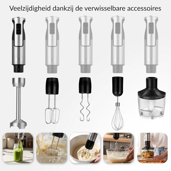 SP® Staafmixer Set - Elektrische Multifunctionele Staafmixer - Inclusief 6-delige Accessoireset - Zilver - 24cm x 18cm x 19cm van S&P — afbeelding 2