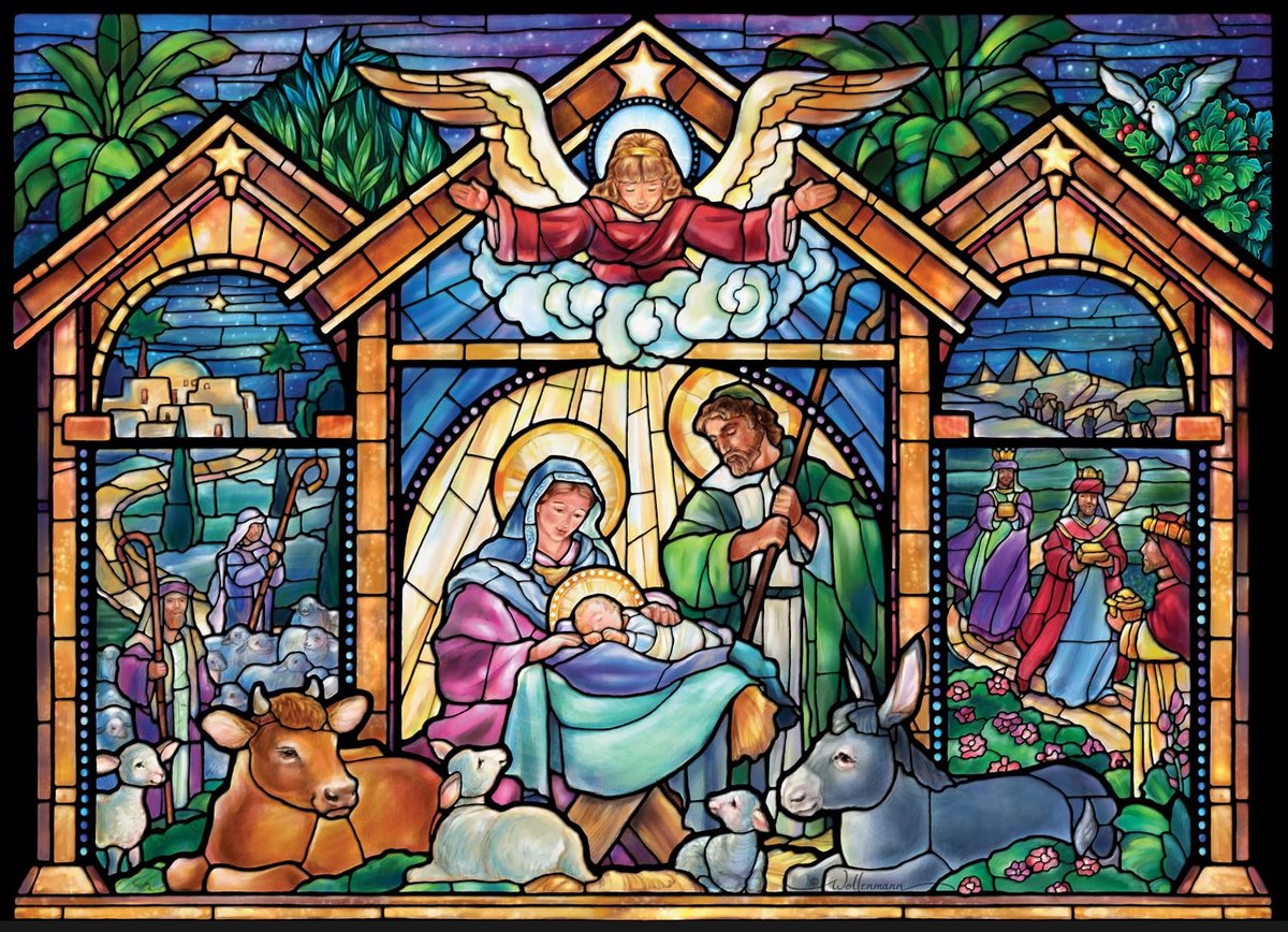 SnelShoppen - Gebrandschilderd glas kerststal puzzel adventskalender 1000 stukjes - 24 puzzelsecties voor het aftellen naar Kerstmis in december