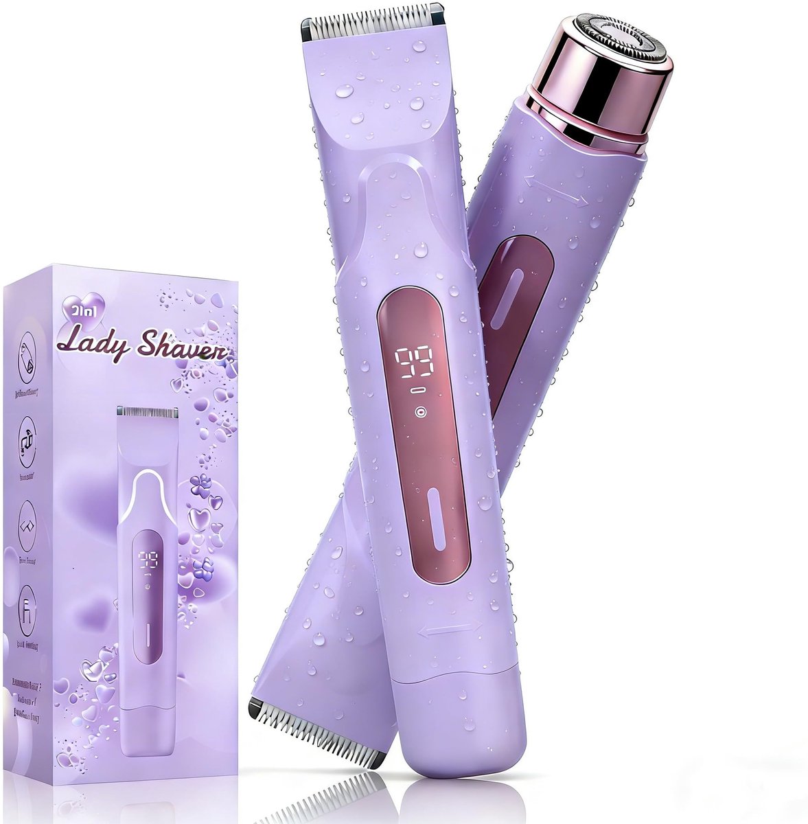 SnelShoppen - 2 in 1 Elektrisch Scheerapparaat voor Dames - Intieme Damestrimmer - Draadloos en Waterdicht - IPX7 - Epilator met LED-display voor Gezi