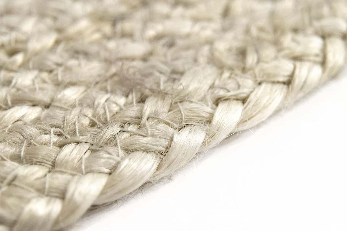 SnelShoppen - Rond Jute Tapijt Alhambra 100% Handgeweven voor Woonkamer, Slaapkamer, Eetkamer, Gang, Ingang, Half Wit, 100x100 cm