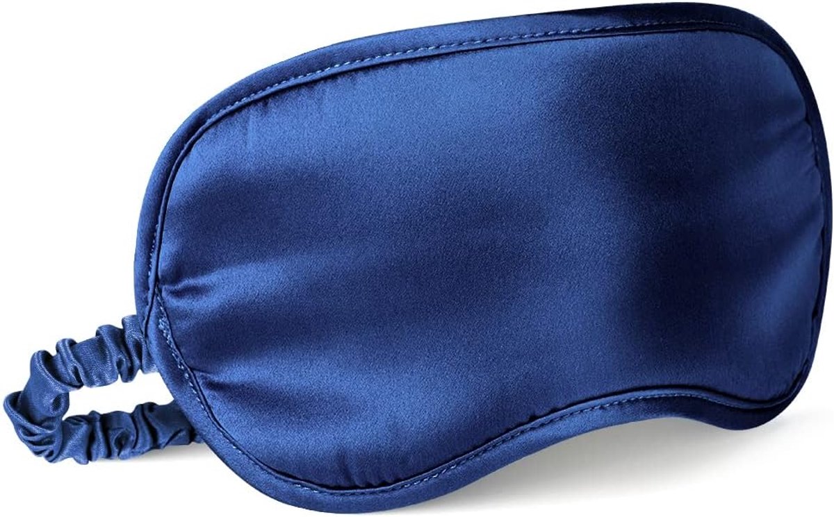 Zijden Oogmasker - Slaapbril Nachtmasker - Rustige Slaap - 100% Moerbeizijde - 21 x 10.5 cm - Marineblauw