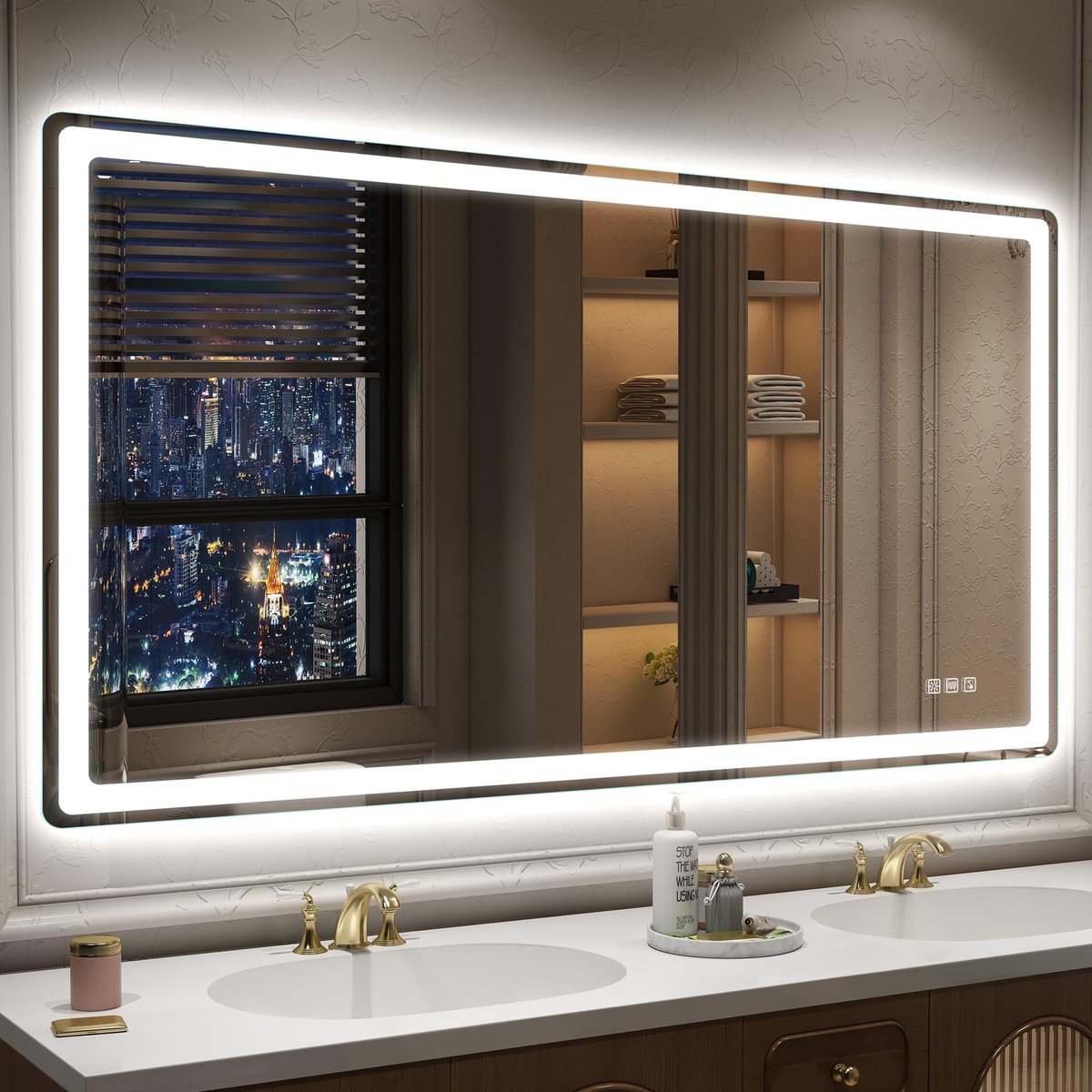 SnelShoppen - STARLEAD Badkamerspiegel met Verlichting 140 x 80 cm - LED Spiegel met Ontfoging, Bluetooth, Dimbaar, 3 Kleurtemperaturen, Geheugenfunct