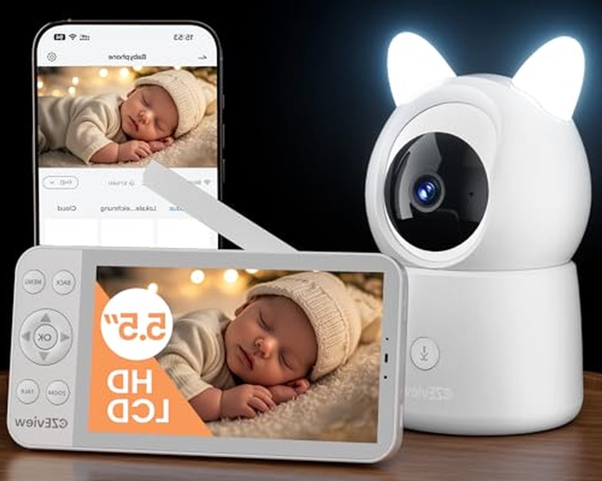 Babyfoon met Camera - Video Monitor - Baby Bewaken - 2K HD Resolutie - 5.5 Inch Scherm - Wit