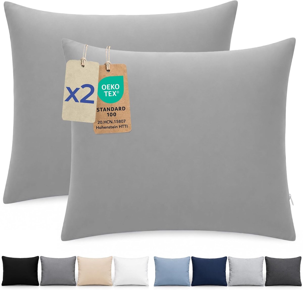 SnelShoppen - Kussensloop Set van 2 - Microvezel Kussenslopen met Ritssluiting 60 x 60 cm - Oeko-Tex Goedkeuring - Grijze Kussenslopen voor Woonkamer