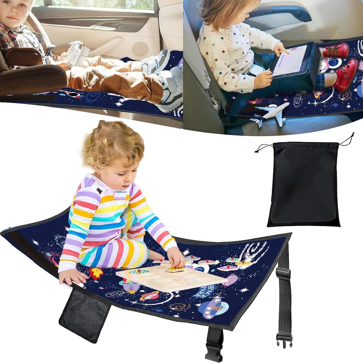Stoelverlenging Kinderen - Reisbed Voetensteun - Comfortabel Reizen - Opvouwbaar Ontwerp - 40 cm - Zwart