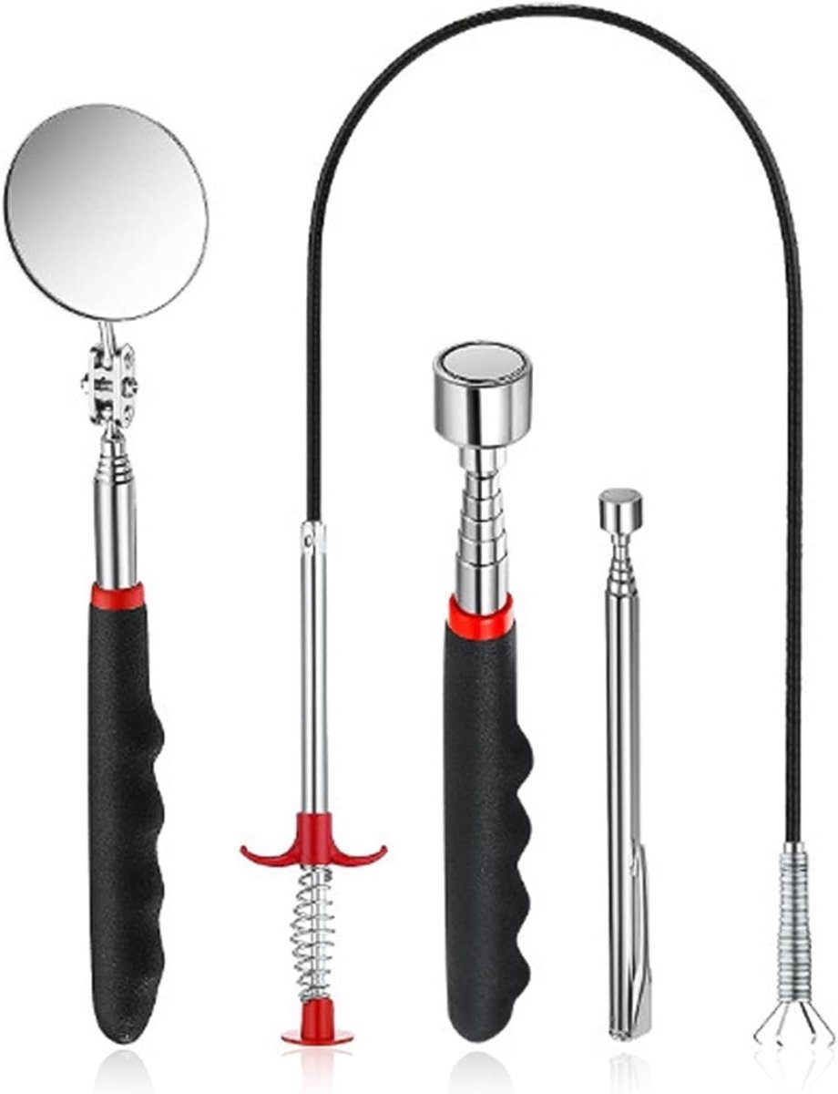 Telescopische 4-in-1 Gereedschapsset met Magnetische Stang, Grijper en Inspectiespiegel voor Auto-onderhoud en Sanitairwerkzaamheden