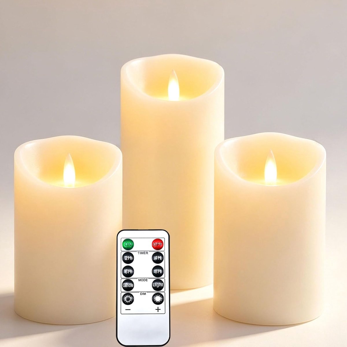 SnelShoppen - Set van 3 Ivoorkleurige LED-kaarsen 4" 5" 6" met Realistische Dansende Vlam, Flikkerend Lont, Afstandsbediening en Batterijvoeding voor