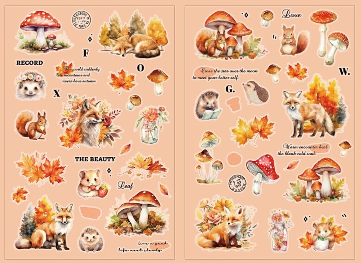 2 stickervellen Paddenstoelen / Bos