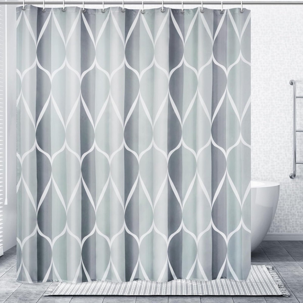 SnelShoppen - Gelbchu Douchegordijn Grijs Polyester Waterdicht Sneldrogend Met Verzwaarde Zoom 72x72 Inklusief 12 Haken Voor Badkamer