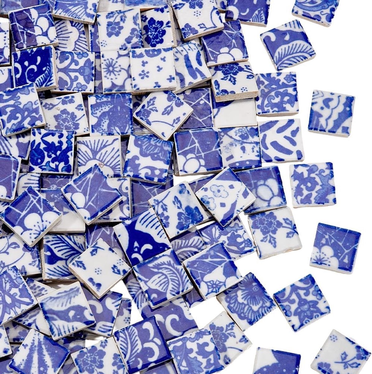 Blauwe Mozaïek Tegels - 500G Vierkante Keramische Porselein Stukken voor Wanddecoratie, Badkamer en Tuin met Bloempatroon