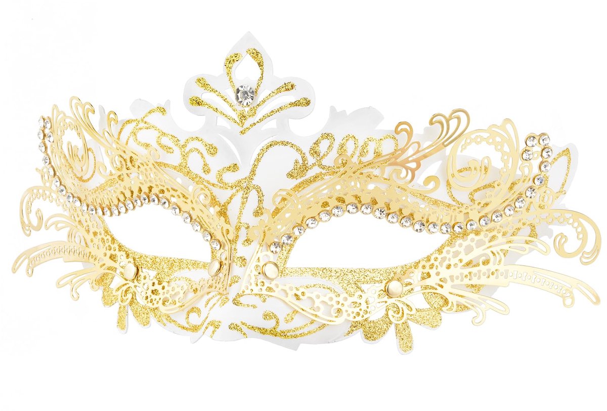 SnelShoppen - Hoshin Venetiaans Masker voor Mardi Gras - Wit met Gouden Lijn - Feestmasker voor Vrouwen - Perfect voor Carnaval, Kostuumfeesten en The