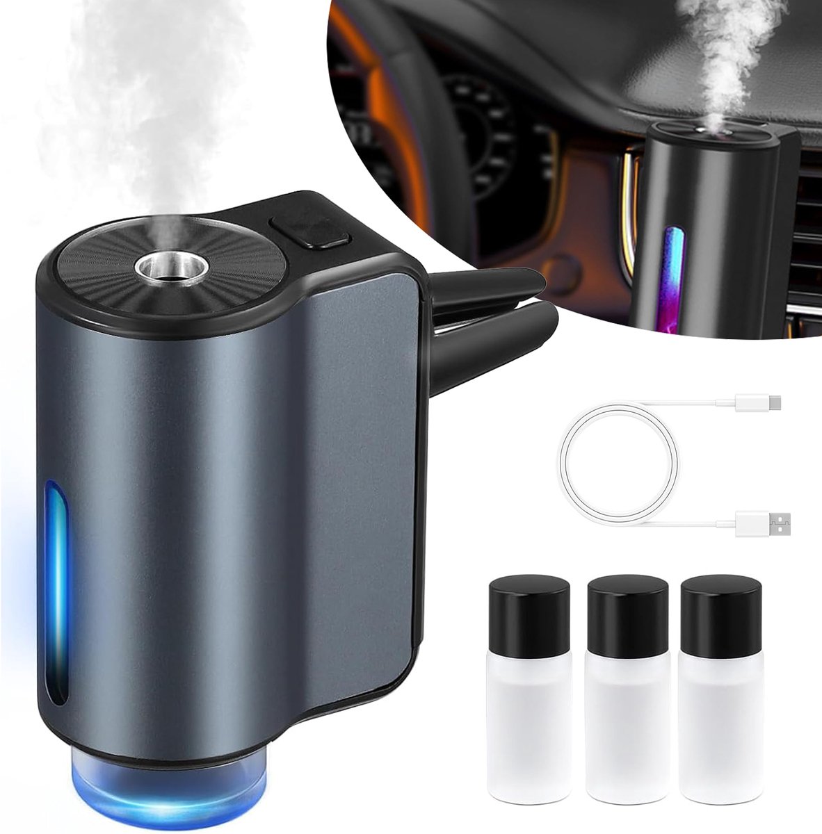 Slimme Auto Luchtverfrisser - Autodiffuser Met 3 Standen -Auto-Aromatherapie Diffuser - Draadloze Luchtverfrissers Met 3 Etherische Oliën