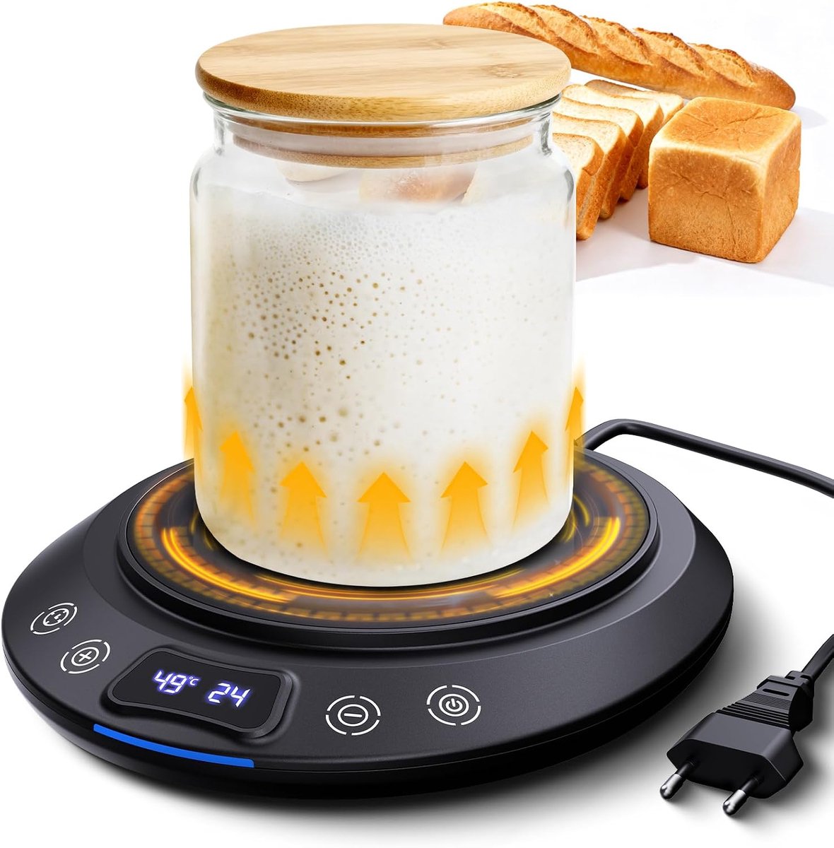 SnelShoppen - Zuurdesem Starter Warmer Mat met Thermostaat Controle, 21-49°C, 0-24 Uur Timer, Auto On/Off, Geheugenfunctie, Zwart, Ideaal voor Thuis B