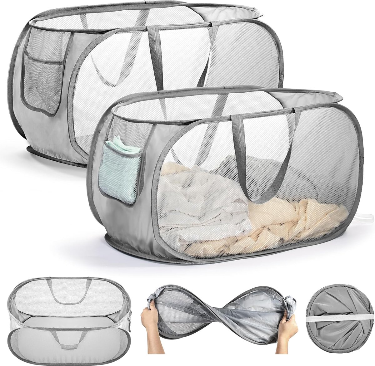 Wasmand met twee vakken 75L - Opvouwbaar ontwerp - Inclusief handgrepen - Ideaal voor thuisgebruik - ShopVlot