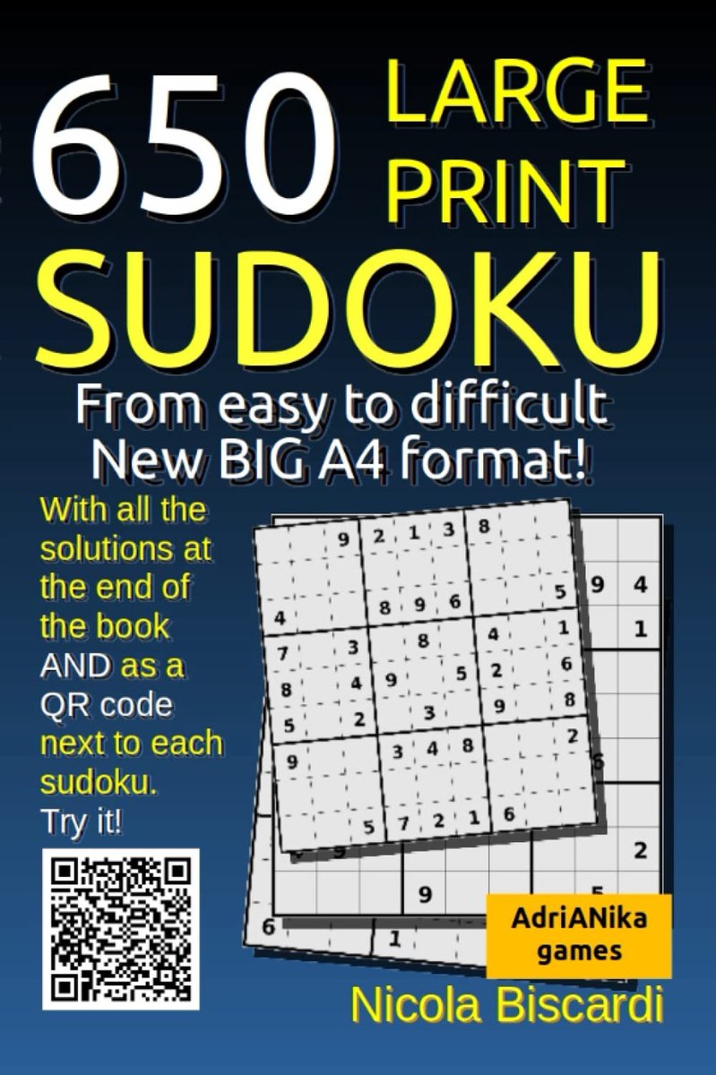 SnelShoppen - 650 grote letter SUDOKU puzzels van makkelijk tot moeilijk: A4 formaat, met oplossingen en QR code