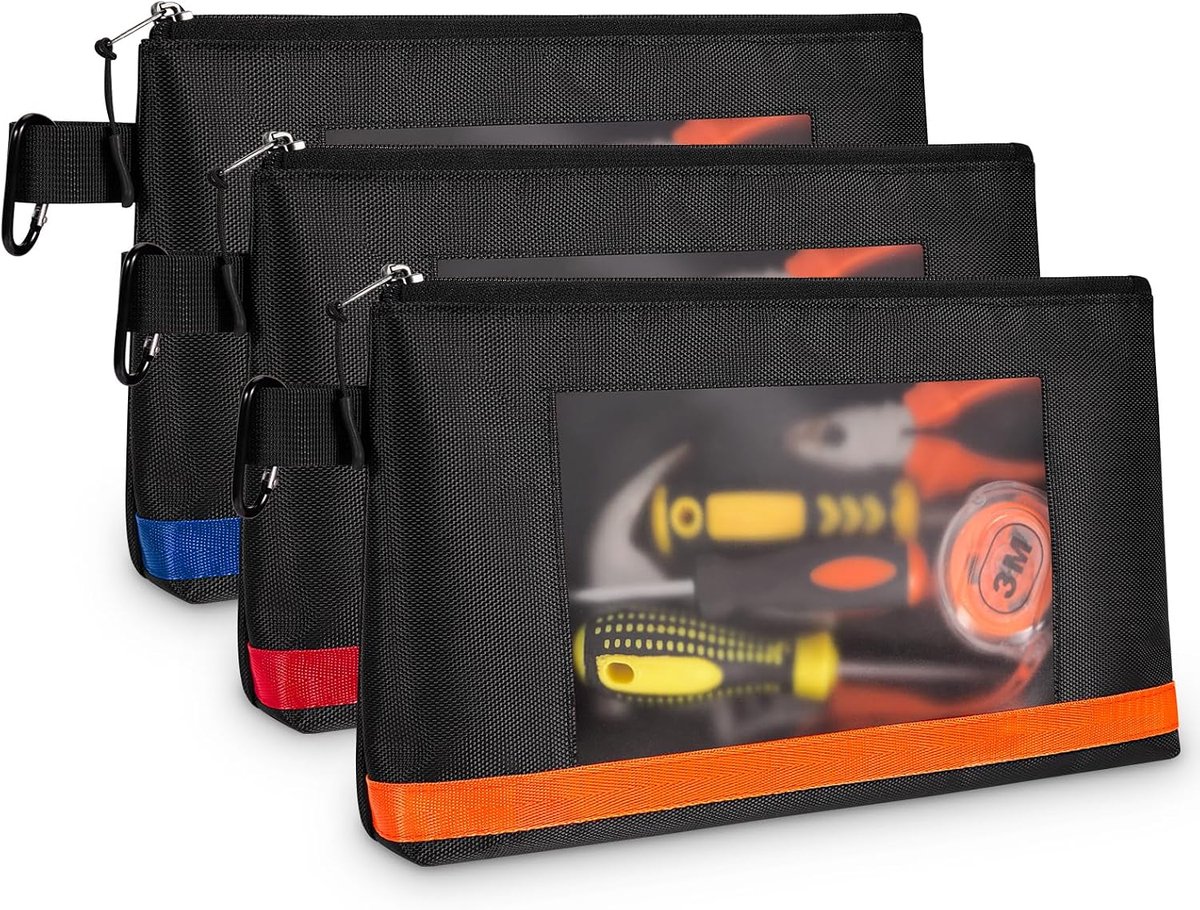 SnelShoppen - 3 Stuks Gereedschapstas 33x20x5,1 cm - Robuuste Tas met Ritssluiting en Zichtbaar Venster - Draagbaar Gereedschap voor Klussen, Tuiniere