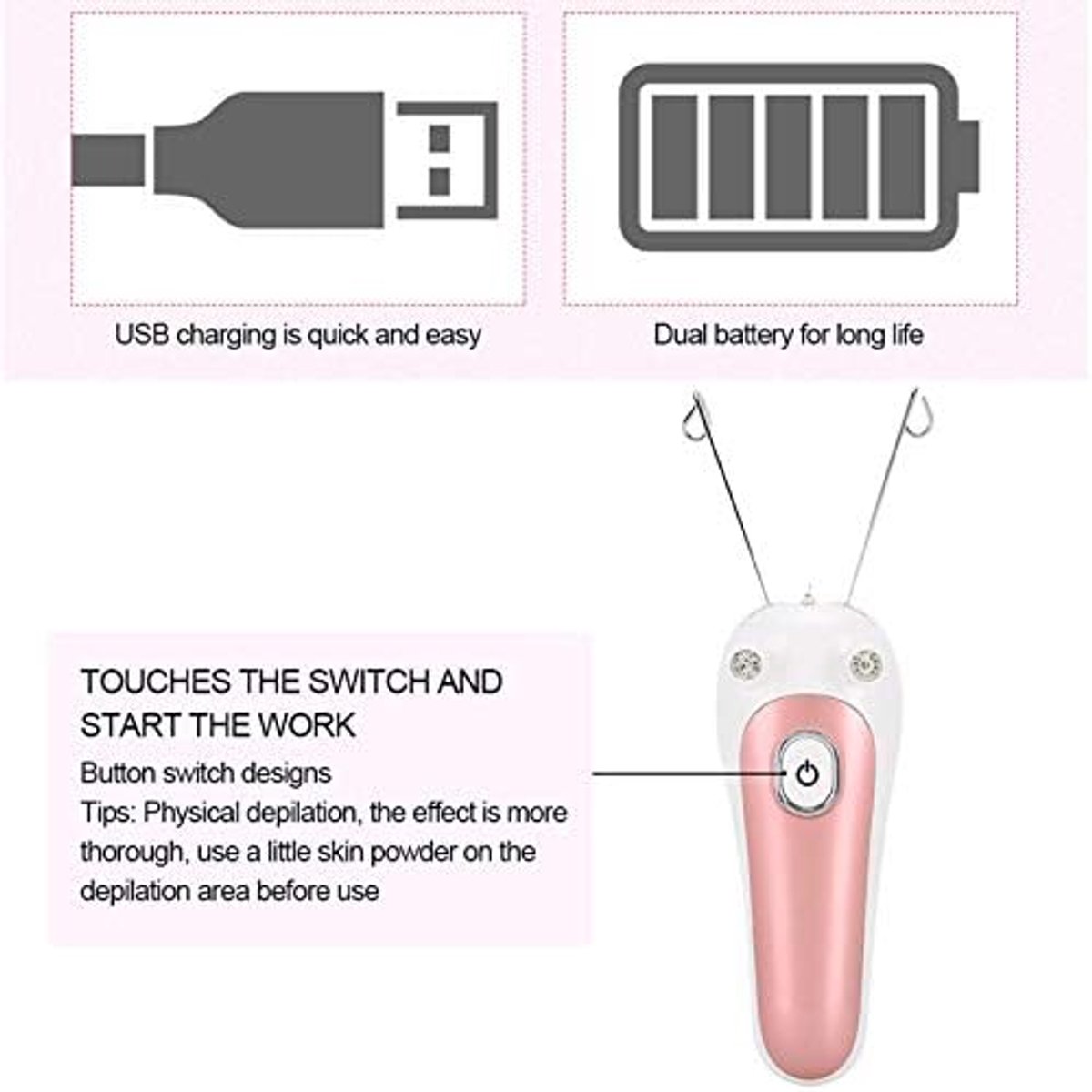 SnelShoppen - Elektrische Lichaamshaarverwijderaar, Draad Epilator, Gezichtshaarverwijderaar voor Dames, Roze, Fysieke Draad, Ideaal voor Thuisgebruik
