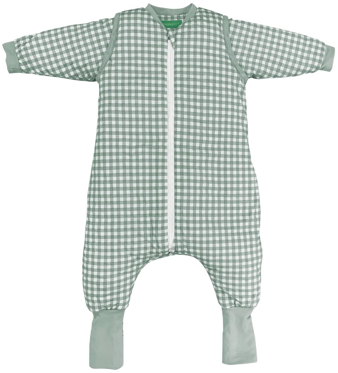 SnelShoppen - Babyslaapzak met Voeten, Afneembare Mouwen en Sokken, 2,5 TOG, Maat 100 cm (4 Jaar), Mint Tea, 100% Katoen (Oeko-Tex 100) voor Winter en