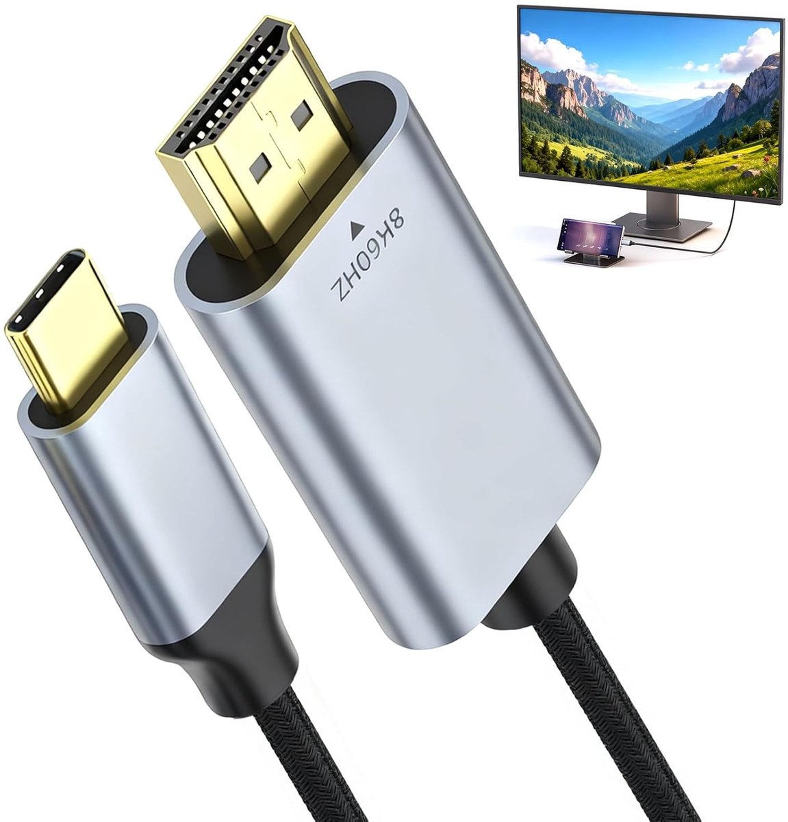 USB-C naar HDMI Kabel 4K@60Hz voor iPhone, iPad, MacBook en Galaxy - Ondersteunt HDR, Thunderbolt 3/4, Perfect voor Monitor en TV Projector