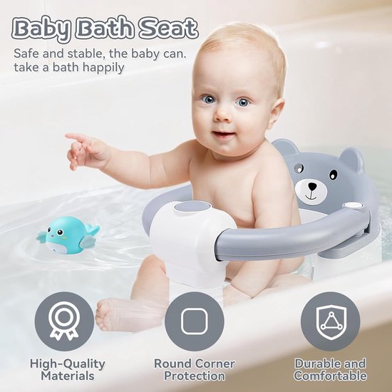 Baby badzitje - Badstoel peuter - Veilig badderen - Ergonomisch ontwerp - 4 zuignappen - Grijs — afbeelding 2