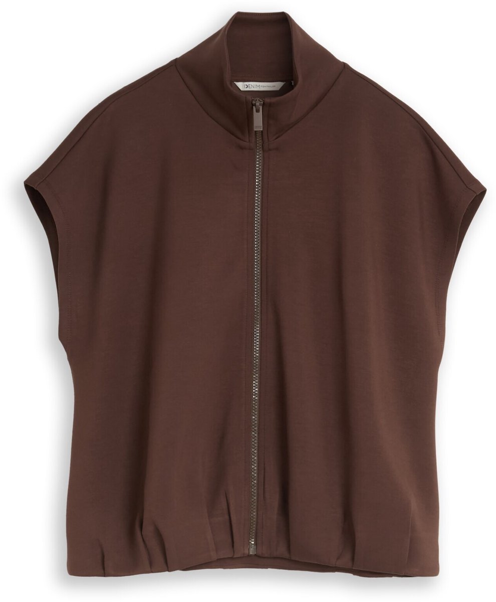 Tom Tailor Denim - Loszittend scuba-sweatvest met opstaande kraag - Maat XXL - cool dark brown