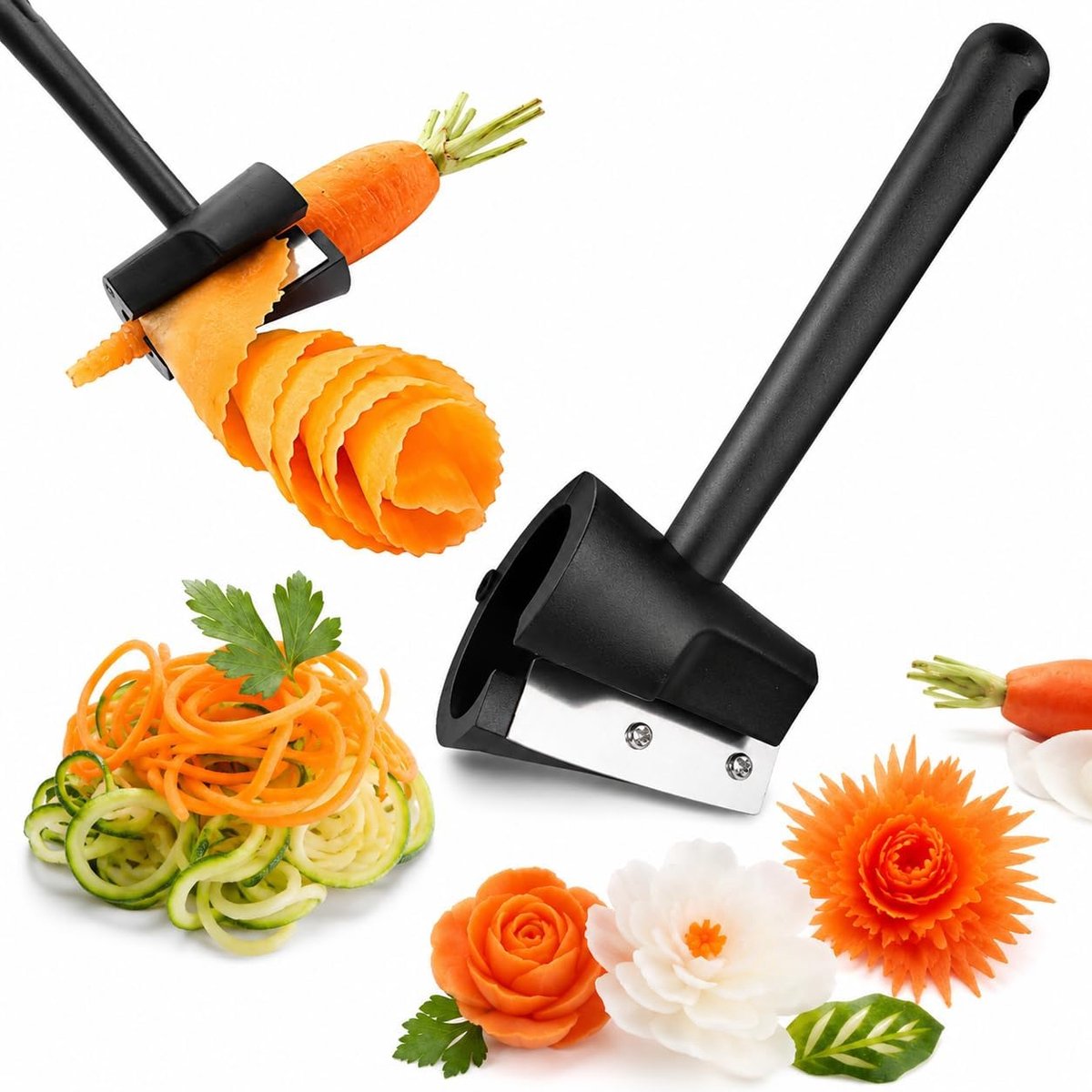 Spiraalsnijder – Handmatige Juliennesnijder – Spiraalvormige groentesnijder - Met antisliphandgreep - Keuken accesoires - Keukengadgets - Spiraalvormige bloemensnijder (trechtermodel) - Voor fruit aardappelen komkommers