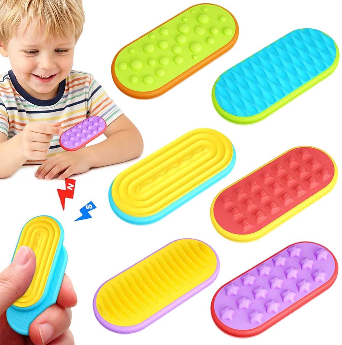 Fidgetspeelgoed, sensorisch magnetisch duwspeelgoed, set van 6 stressverlichtend sensorisch speelgoed, antistressspeelgoed voor kinderen en volwassenen, angst, ADHD en autisme, stil fidgetspeelgoed