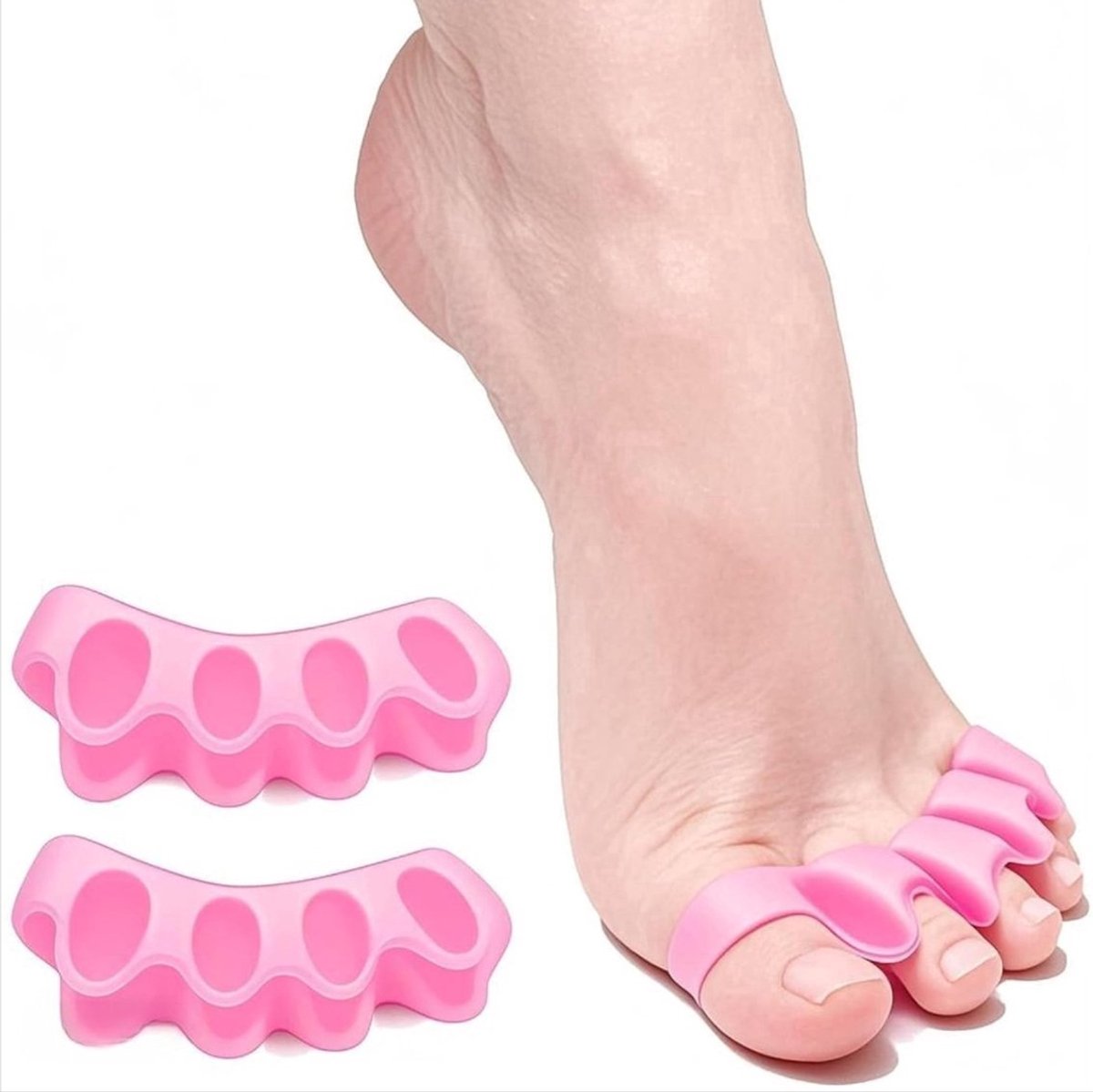 *** 2x Siliconen Teenspreiders - Teenbeschermer - Hallux valgus corrector - Teencorrector - Toe separator - Barefoot shoes - Siliconen - One size - 1 paar - Roze - van Heble® ***