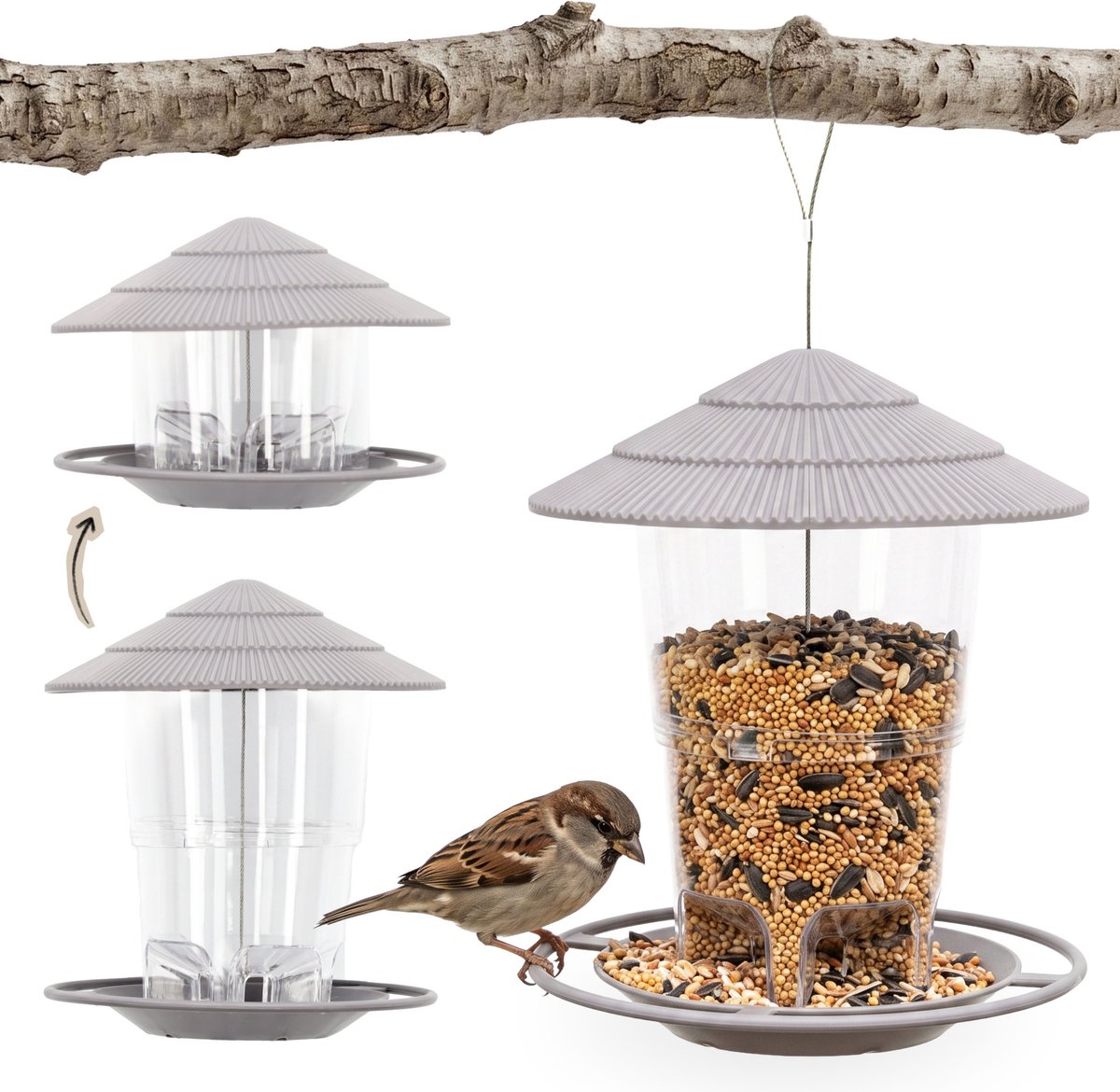 Hangende VOEDERBAK voor vogels, opvouwbare ZAAIDOSEERDER 16,5x16,5x19 cm