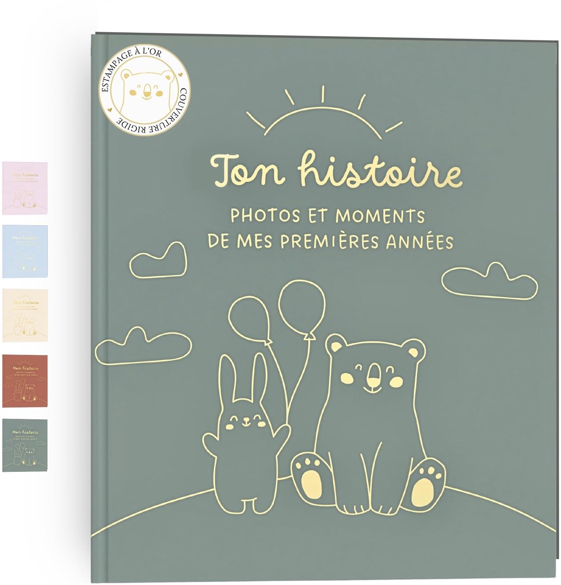 SnelShoppen - Babyalbum voor het eerste jaar met 50+ pagina's, fotoalbum voor kinderen, inplakboek met stickers, origineel herinneringsboek in groen v