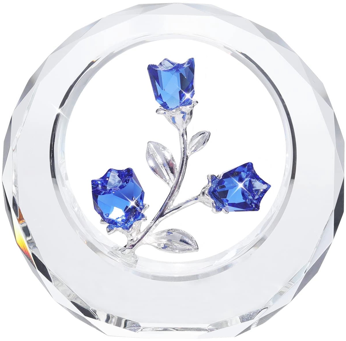 SnelShoppen - LONGWIN Kristallen Tulpen Bloembeeldjes met Ronde Ring - Glazen Lenteboeket Ornamenten - Kobaltblauw Woondecoratie - Presse-Papier - Ver