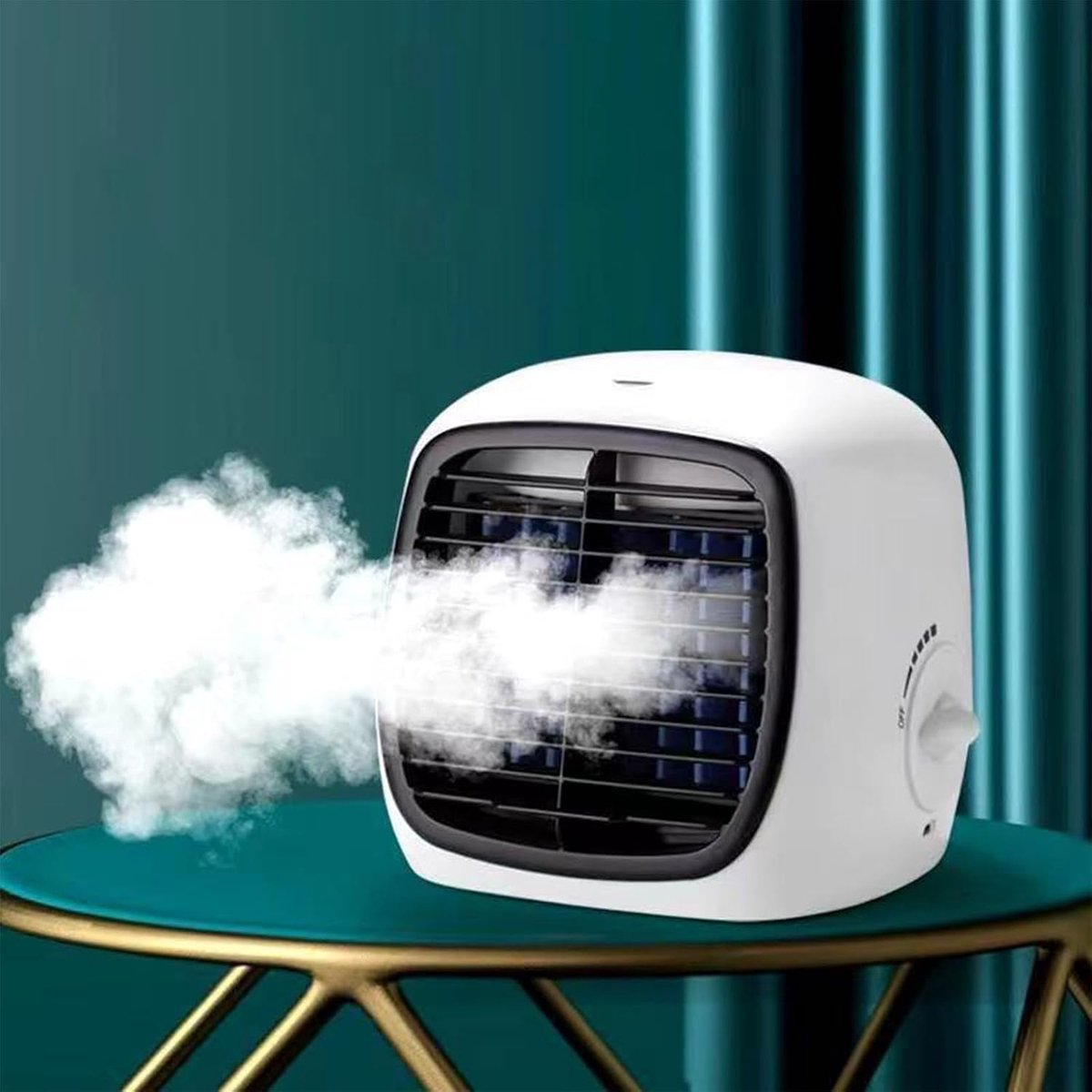 Draagbare Aircooler, 3 windsnelheden, stille bureau‑mistventilator, 6‑8 uur werking voor binnen en buiten