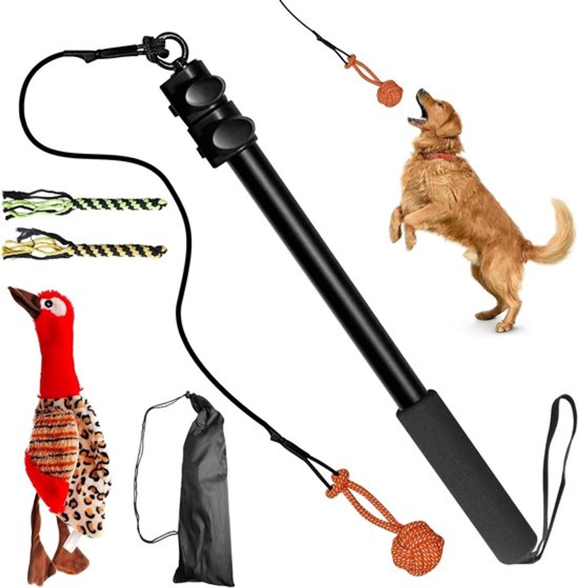 Professionele Verstelbare Hengel voor Kleine Honden, Antistress Speelgoed met Vervangkoord, Squeaky en Schokbestendig Chew Toy voor Actieve Honden