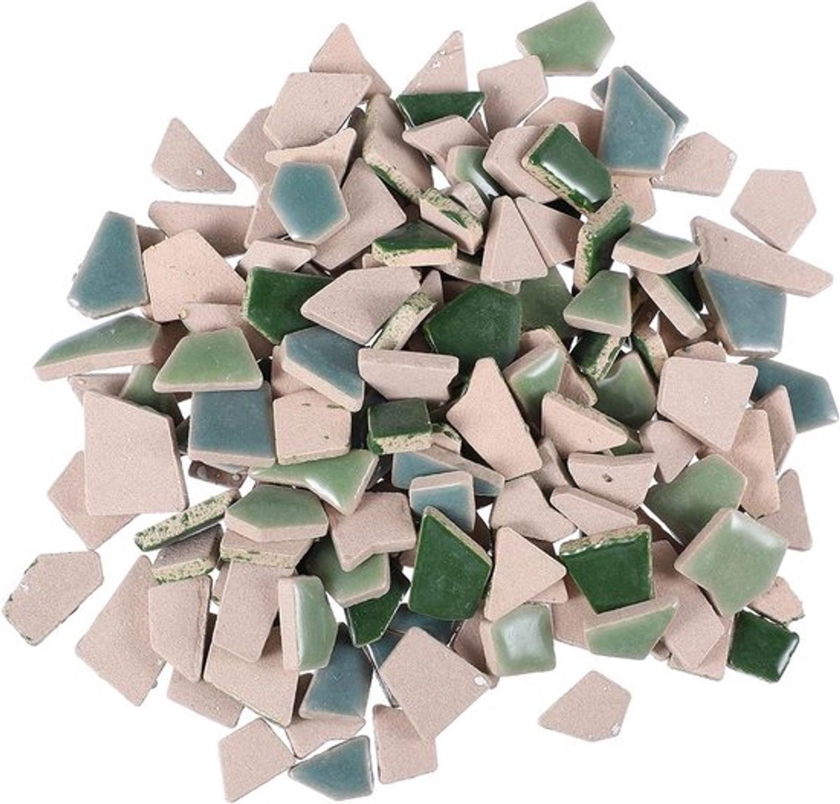 Gebroken keramische tegels 200g - Mozaïekstenen voor doe-het-zelf - Geglazuurde tegels - Woondecoratie - Keramische chips - Beige/Groen.