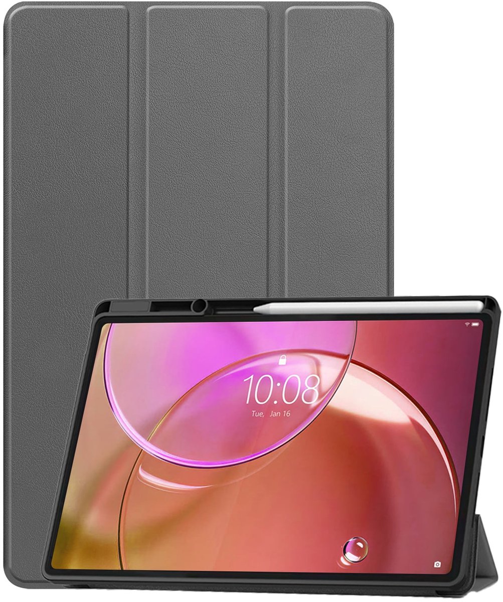 Hoesje - Geschikt voor Lenovo Idea Tab Pro Gen 2 - Dun & Stevig - Trifold Bookcase - Hard Cover Case - Met Uitsparing Geschikt voor Lenovo Pen - Hardcover Book - Tablet Hoes - Grijs