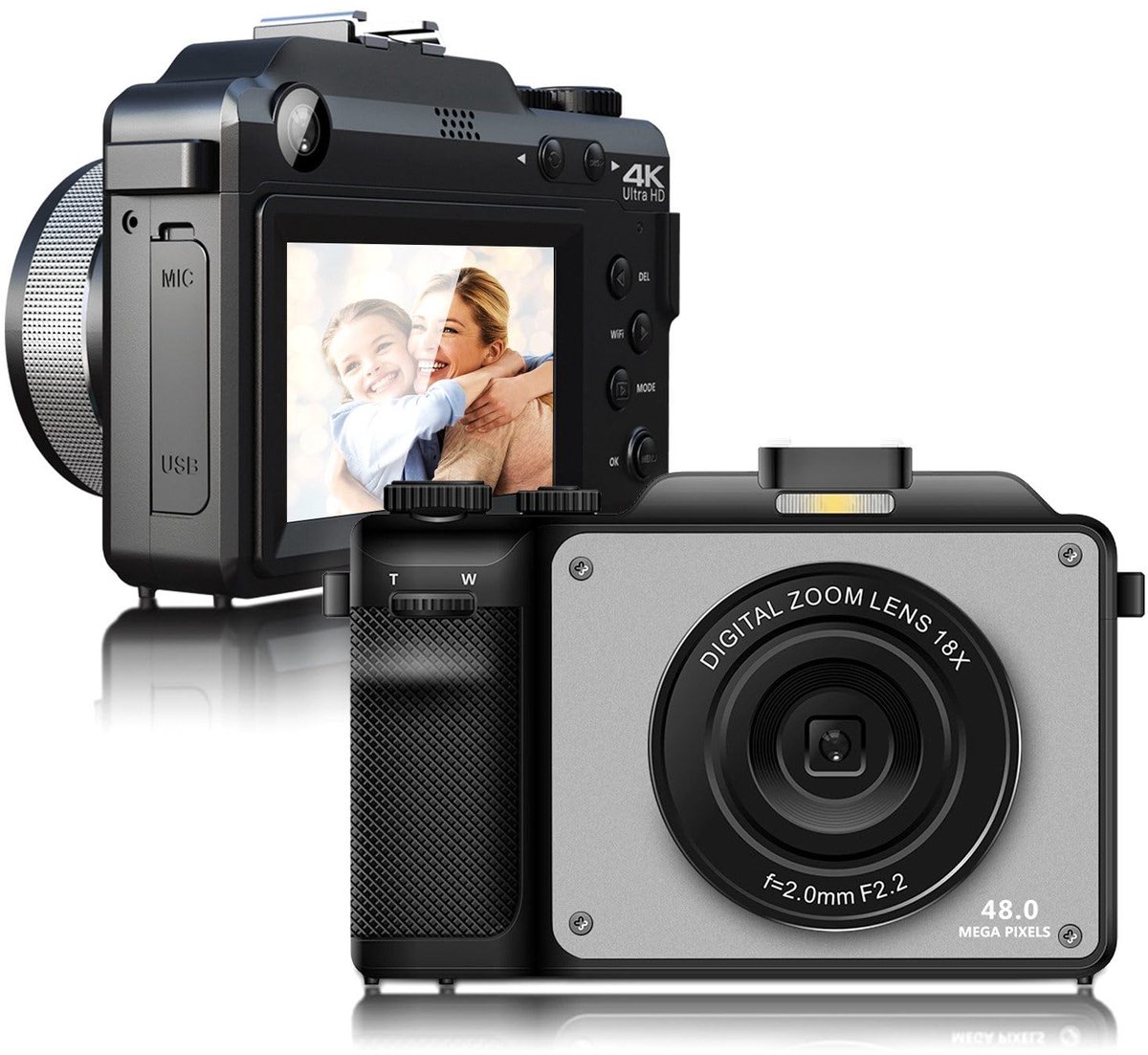 SnelShoppen - CCN 48MP Digitale Camera, 4K HD 1080P Fotocamera met 18x Digitale Zoom, Ingebouwde 7-Kleurenfilter, Wifi Functionaliteit, 64GB TF-kaart,