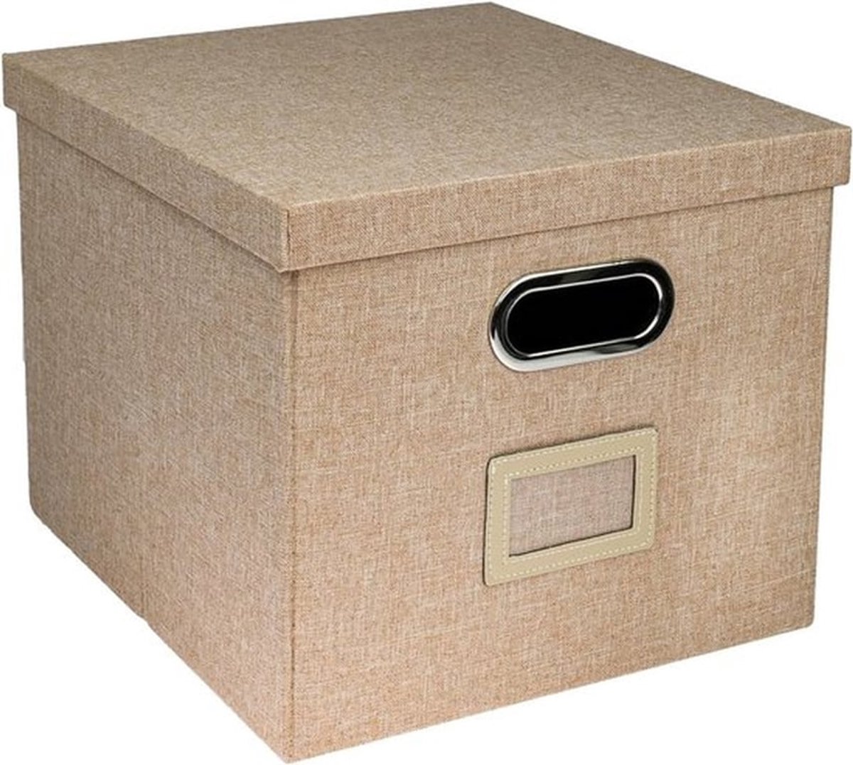 Opslagdoos met deksel voor A4 hangmappen | Geschikt voor Kallax | 33 x 37,5 x 28 cm | Beige | Organizer, Kantooraccessoires, Ruimtebesparend