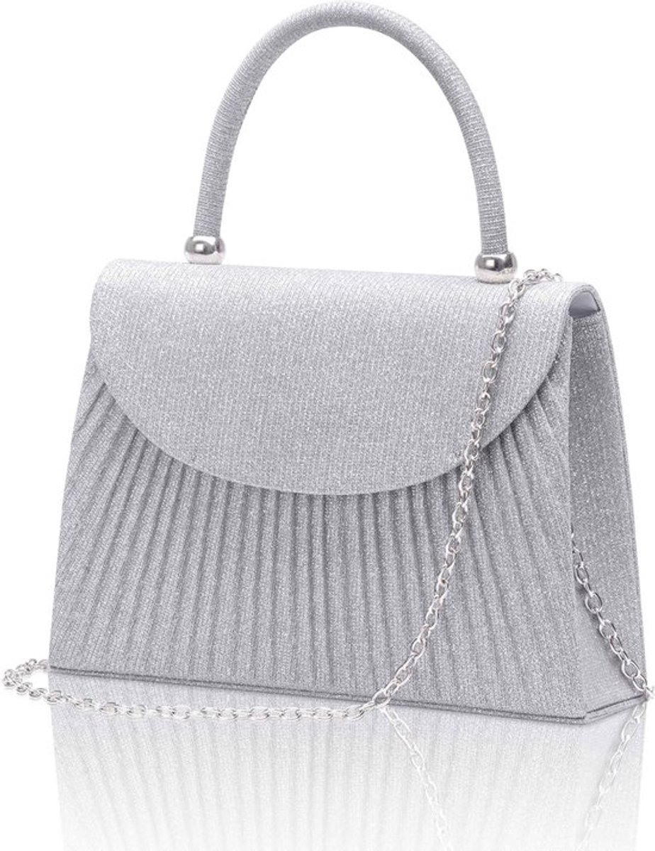 Elegante zilveren clutch bag voor feesten, avonden uit, en speciale gelegenheden