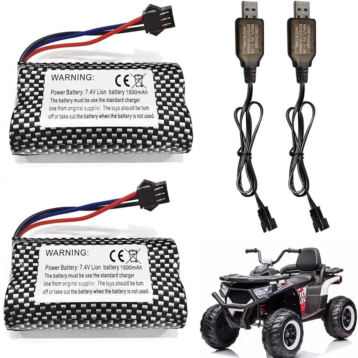Oplaadbare lithium-ionbatterij 7,4 V 1500 mAh met USB-oplader voor RC-voertuigen, boten en vrachtwagens