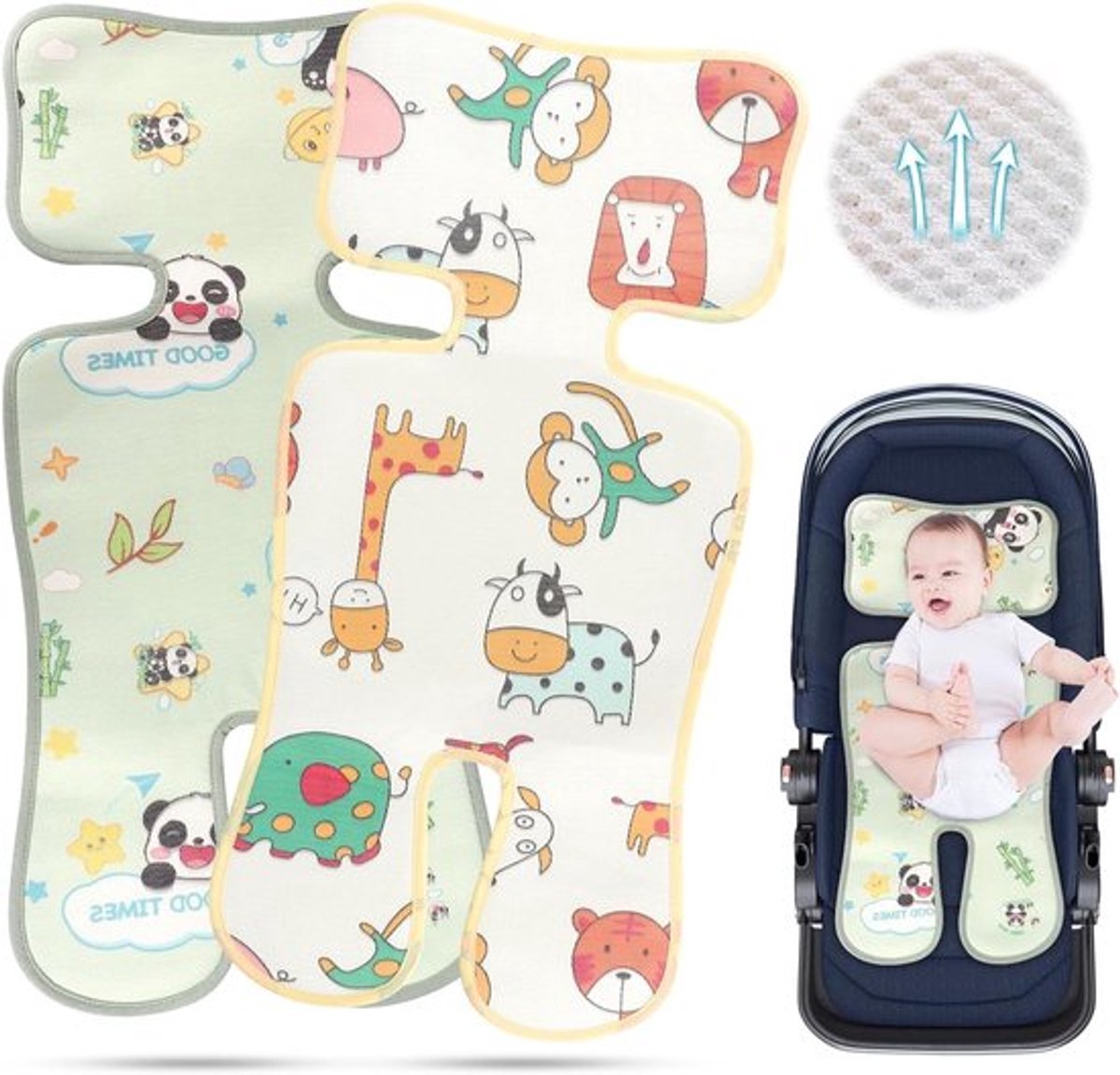 Ademend Zomer Stoelkussens voor Buggy en Kinderwagen, 2 Stuks, Universele Zitting, Comfortabel en Ondersteunend voor Kinderen